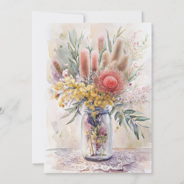 Tarjeta De Agradecimiento Flores Nativos Australianos, Cumpleaños, (Anverso)