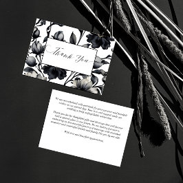 Tarjeta De Agradecimiento Flores negras y blancas vintage boda elegante