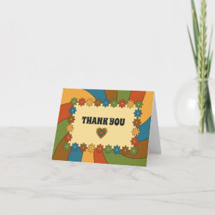 Tarjeta De Agradecimiento Flores, olas y corazones en colores retro