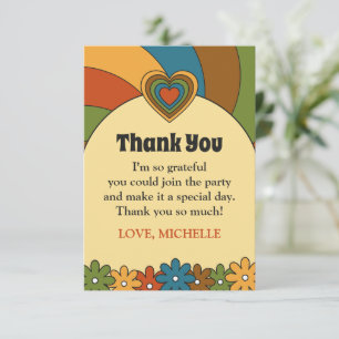 Tarjeta De Agradecimiento Flores Ondas Corazones Inspirados en los 60 en Col