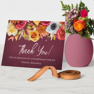 Tarjeta De Agradecimiento Flores otoñales 70 cumpleaños doblado
