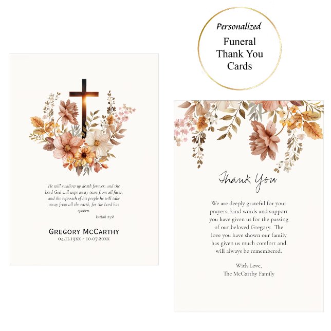 Tarjeta De Agradecimiento Flores otoñales y funeral católico cruzado (Subido por el creador)