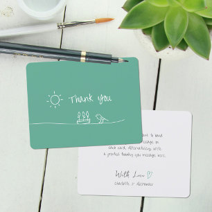 Tarjeta De Agradecimiento Flores Pájaro Sol Dibujo Minimalista Turquesa