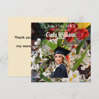 Tarjeta De Agradecimiento flores para foto de graduación