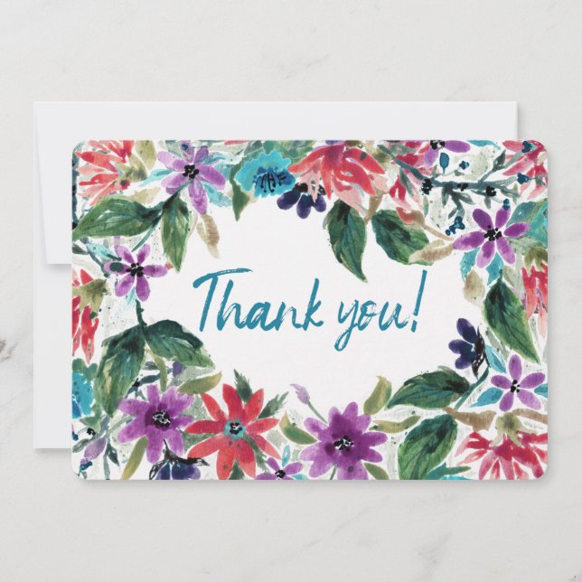 Tarjeta De Agradecimiento Flores Pintadas de acuarela suelta | (Anverso)