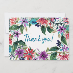Tarjeta De Agradecimiento Flores Pintadas de acuarela suelta