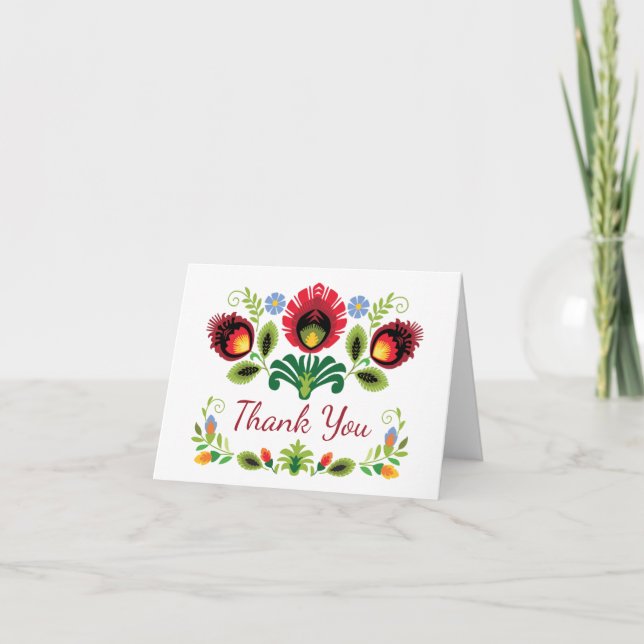 Tarjeta De Agradecimiento Flores populares polacas rojas (Anverso)