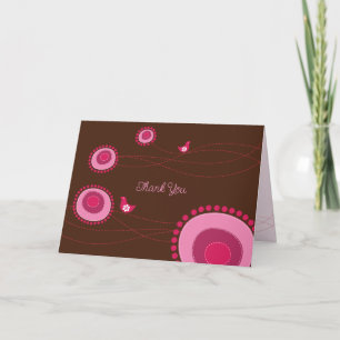Tarjeta De Agradecimiento Flores punteadas rosadas y pájaros felices Caprich