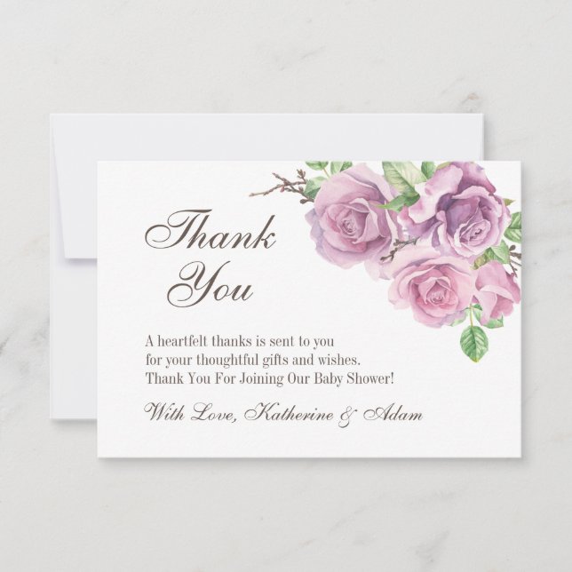 Tarjeta De Agradecimiento Flores Púrpura Gracias Cartas, Gracias Favor (Anverso)