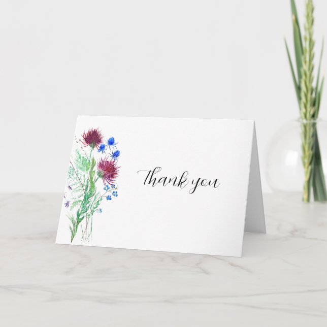 Tarjeta De Agradecimiento Flores Purpúreas de Cardo Regaderazo Escocés Boho  (Anverso)