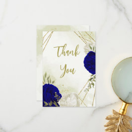 Tarjeta De Agradecimiento flores reales azules blancas hojas verdes