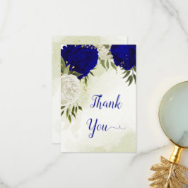 Tarjeta De Agradecimiento flores reales azules blancas hojas verdes