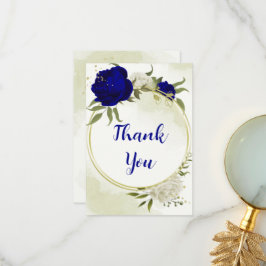 Tarjeta De Agradecimiento flores reales azules blancas hojas verdes