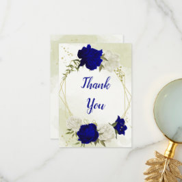 Tarjeta De Agradecimiento flores reales azules blancas hojas verdes