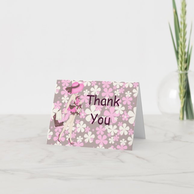 Tarjeta De Agradecimiento Flores Retro Gracias Notecard (Rosa CA) (Anverso)