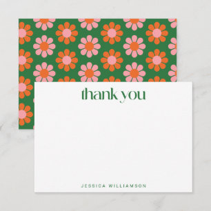 Tarjeta De Agradecimiento Flores Retro Lindas Verde Rosa Baño de Bebé Person