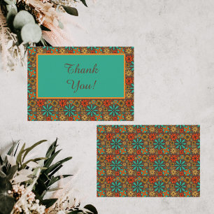 Tarjeta De Agradecimiento Flores Retro Marrón Turquesa Rojo floral groovy 60