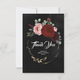 Tarjeta De Agradecimiento Flores rojas Borgoña negras Gracias