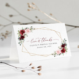 Tarjeta De Agradecimiento Flores rojas de Borgoña, flores rosas, ducha de no