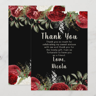 Tarjeta De Agradecimiento Flores rojas elegantes de Navidad Sweet Sixteen