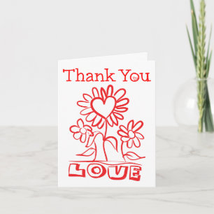Tarjeta De Agradecimiento Flores Rojas Florales Gracias Amor Corazones - Bod