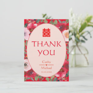 Tarjeta De Agradecimiento Flores rojas florales rojas boda chino