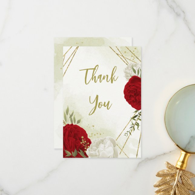 Tarjeta De Agradecimiento flores rojas hojas verdes (Anverso/Reverso In Situ)