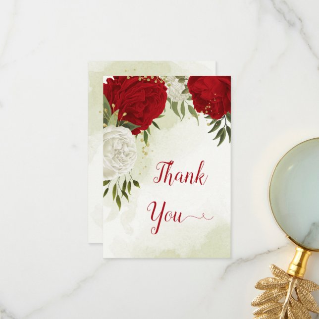 Tarjeta De Agradecimiento flores rojas hojas verdes (Anverso/Reverso In Situ)