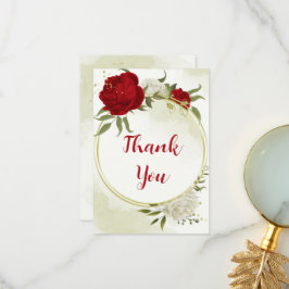 Tarjeta De Agradecimiento flores rojas hojas verdes