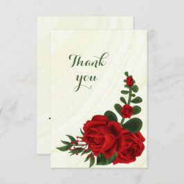 Tarjeta De Agradecimiento flores rojas hojas verdes