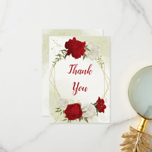 Tarjeta De Agradecimiento flores rojas hojas verdes (Anverso/Reverso In Situ)