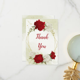 Tarjeta De Agradecimiento flores rojas hojas verdes