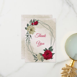 Tarjeta De Agradecimiento flores rojas y amarillas pálidas y hojas verdes