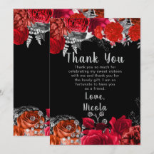 Flores rojas y plateadas elegantes Sweet Sixteen