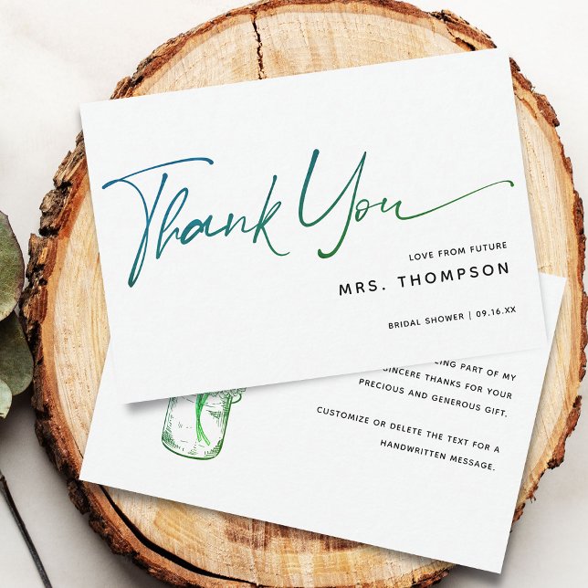 Tarjeta De Agradecimiento Flores románticas fuente moderna para despedida de (Romantic Flowers Modern Script Bridal Shower Thank You Card)