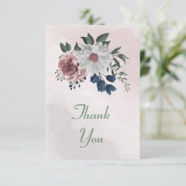 Tarjeta De Agradecimiento flores románticas rosas, blancas y azul marino