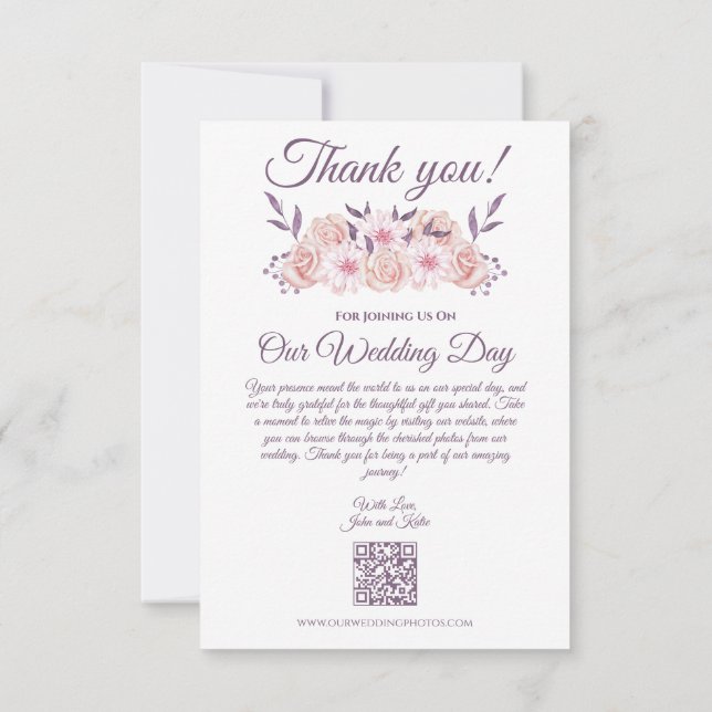 Tarjeta De Agradecimiento Flores rosa acuarelas-Boda de fotos- (Reverso)