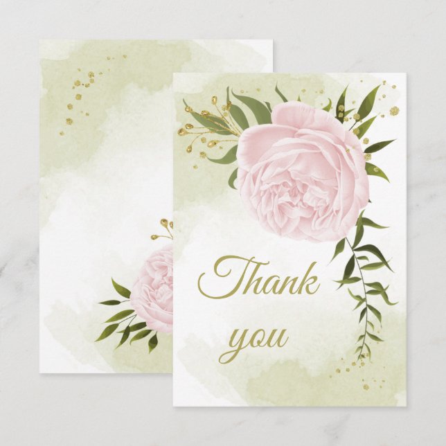 Tarjeta De Agradecimiento flores rosa bonito vegetación botánica (Anverso / Reverso)
