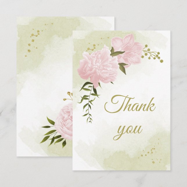 Tarjeta De Agradecimiento flores rosa bonito vegetación botánica (Anverso / Reverso)