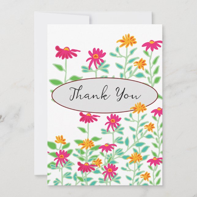 Tarjeta De Agradecimiento Flores Rosa Brillantes Gracias Cartas (Anverso)