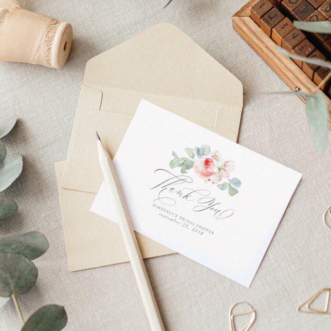 Tarjeta De Agradecimiento Flores Rosa Elegante Ducha Bridal Gracias (Subido por el creador)