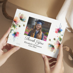 Tarjeta De Agradecimiento Flores Rosa Foto Personaliza Graduación