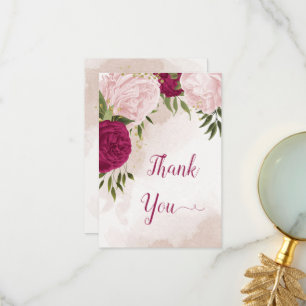 Tarjeta De Agradecimiento flores rosa magenta hojas verdes boda