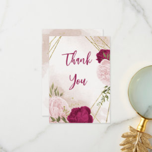 Tarjeta De Agradecimiento flores rosa magenta hojas verdes boda