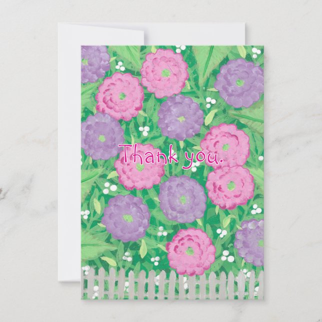 Tarjeta De Agradecimiento Flores rosa y morada Gracias Cartas (Anverso)
