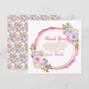 Tarjeta De Agradecimiento Flores rosa y morado elegantes 16