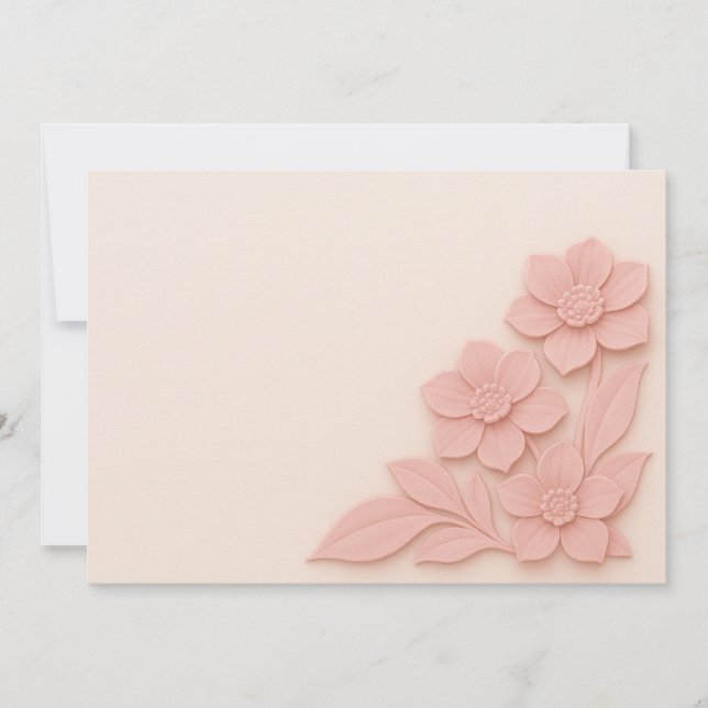 Tarjeta De Agradecimiento Flores rosadas 3D elegantes sobre fondo suave (Anverso)