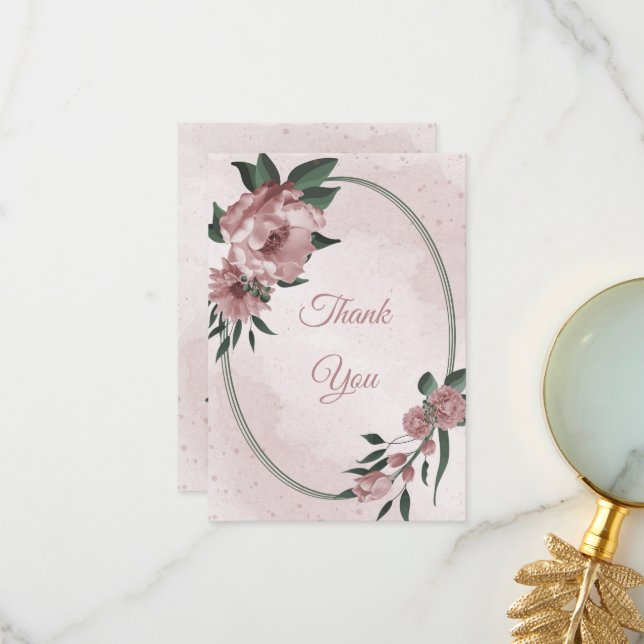 Tarjeta De Agradecimiento flores rosadas bonitas botánica boda (Anverso/Reverso In Situ)