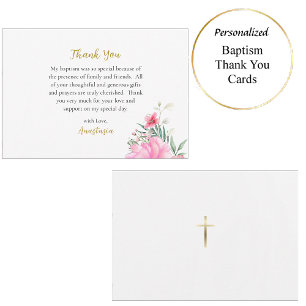 Tarjeta De Agradecimiento Flores rosadas brillantes y felices Bautismo ortod