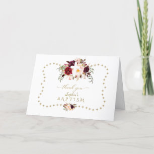 Tarjeta De Agradecimiento Flores rosadas de Borgoña Purpurina de oro esparce